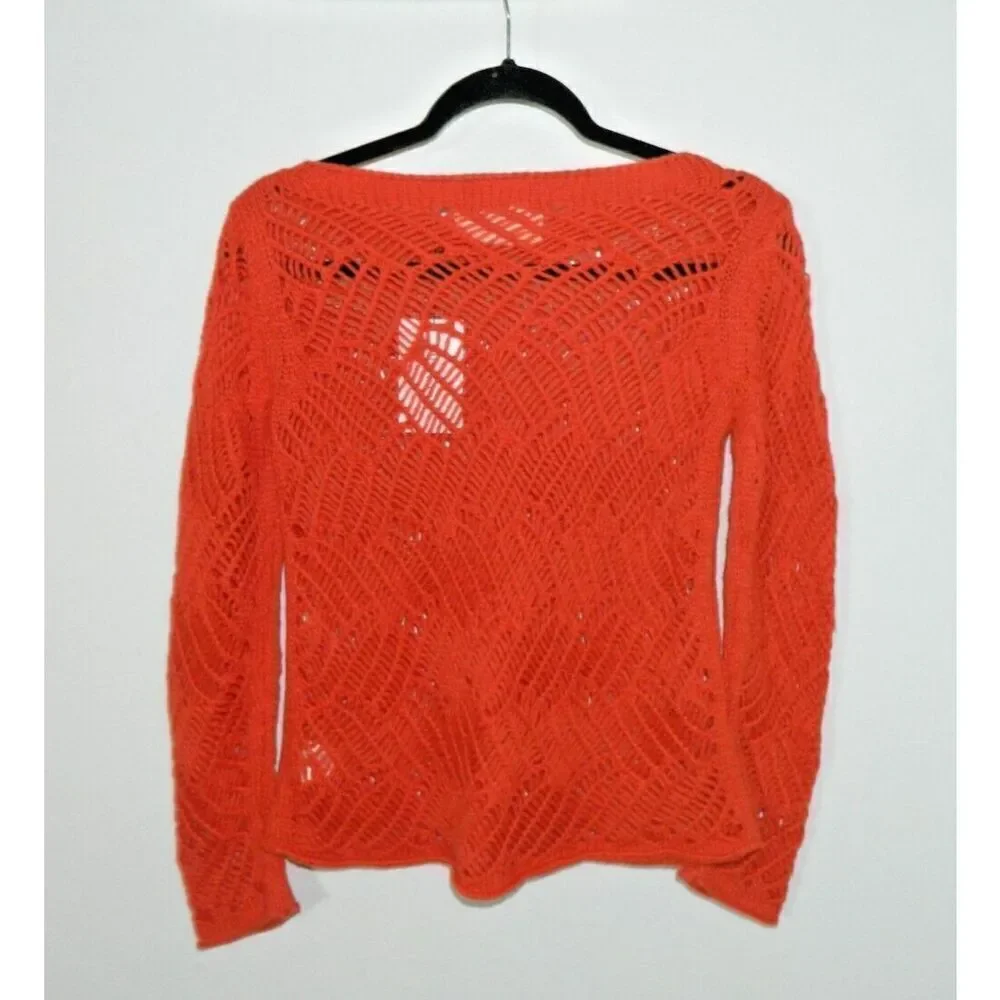 Anthropologie Angel of the North Sweater Size Small‎ Orange Open Knit Crochet